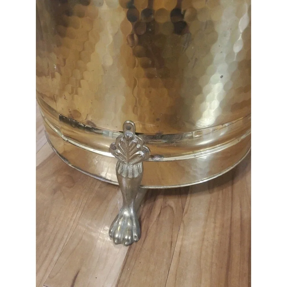 Vintage Brass Lion Head Planter Hollywood Regency Footed Cachepot Plant Pot